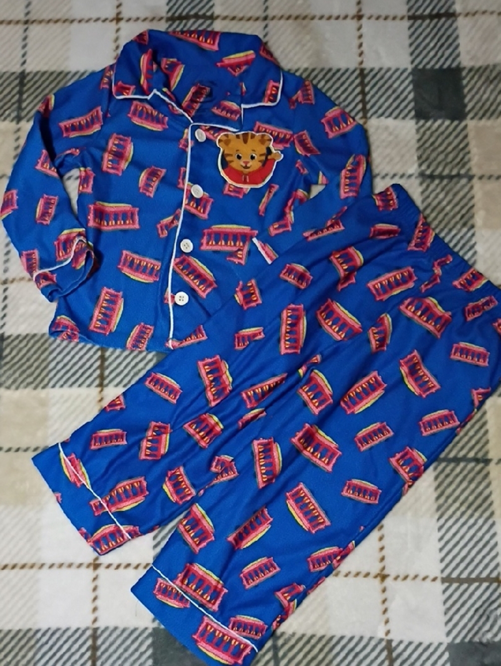 Blue Kids Pajama Set with Cartoon Tiger Patch
